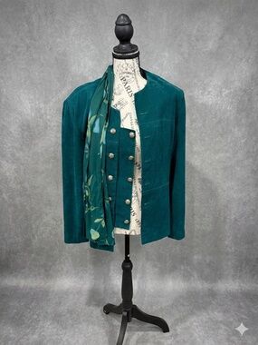 Vintage Leslie Fay Teal Faux Suede 2-Pc Set: Jacke & Scarf - Size 14